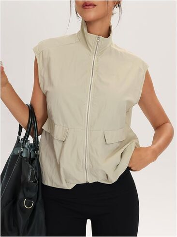 Verdusa Women's Cropped Cargo Vest Zip Up Streetwear Sleeveless Lightweight Jacket with Pockets in Saudi Arabia