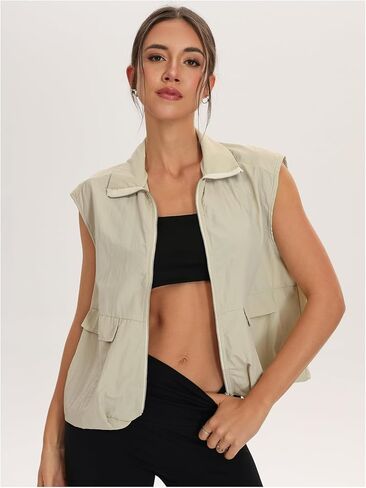 Verdusa Women's Cropped Cargo Vest Zip Up Streetwear Sleeveless Lightweight Jacket with Pockets in Saudi Arabia