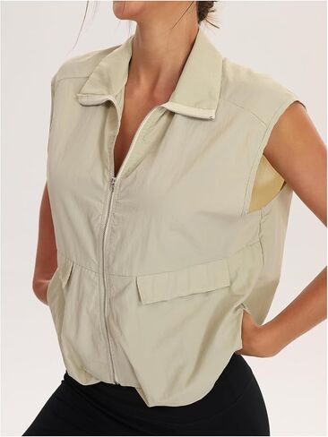 Verdusa Women's Cropped Cargo Vest Zip Up Streetwear Sleeveless Lightweight Jacket with Pockets in Saudi Arabia