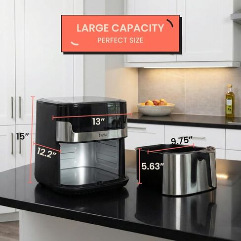 Knivi 8L Stainless Steel Air Fryer – 1500W Digital Touchscreen Airfryer Oven with 8 One-Touch Presets, Defrost & Bake – Large Family Size Non-Stick Basket, Dishwasher Safe – Silver in Kuwait
