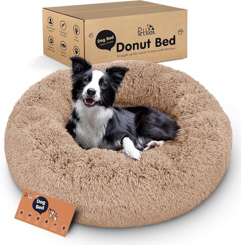 Donut Dog Bed - Premium Comfort for Anxiety Relief - Fluffy & Calming Design with Ultra-Plush Support | Cozy Round Dog Bed with Super Soft Circle Style (Camel, Large) in Kuwait