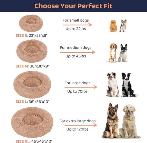 Donut Dog Bed - Premium Comfort for Anxiety Relief - Fluffy & Calming Design with Ultra-Plush Support | Cozy Round Dog Bed with Super Soft Circle Style (Camel, Large) in Kuwait