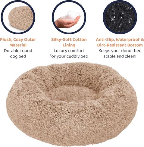 Donut Dog Bed - Premium Comfort for Anxiety Relief - Fluffy & Calming Design with Ultra-Plush Support | Cozy Round Dog Bed with Super Soft Circle Style (Camel, Large) in Kuwait