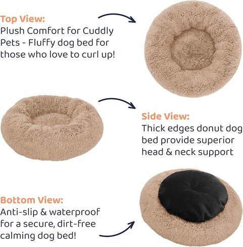 Donut Dog Bed - Premium Comfort for Anxiety Relief - Fluffy & Calming Design with Ultra-Plush Support | Cozy Round Dog Bed with Super Soft Circle Style (Camel, Large) in Kuwait