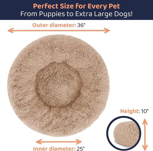 Donut Dog Bed - Premium Comfort for Anxiety Relief - Fluffy & Calming Design with Ultra-Plush Support | Cozy Round Dog Bed with Super Soft Circle Style (Camel, Large) in Kuwait