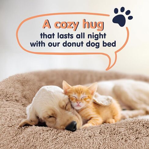 Donut Dog Bed - Premium Comfort for Anxiety Relief - Fluffy & Calming Design with Ultra-Plush Support | Cozy Round Dog Bed with Super Soft Circle Style (Camel, Large) in Kuwait