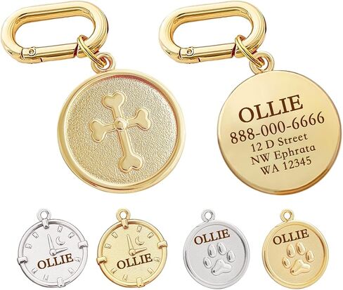 Dogs ID Tags Personalized Deep Engraved Cat & Dog Collar Charm Round Shape Frosting Process Silver/Gold Plated in Kuwait
