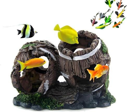 Aquarium Decorations Cave – Resin Fish Tank Ornament Barrel Hideout for Betta, Shrimp & Small Fish, Rock Cave Shelter Breeding & Hiding Decor Broken Barrel Aquarium Decoration (Broken Barrel-01) in Kuwait