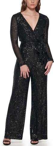 Eliza J womens Long Sleeve V-neck Wrap Sequin Jumpsuit in Saudi Arabia
