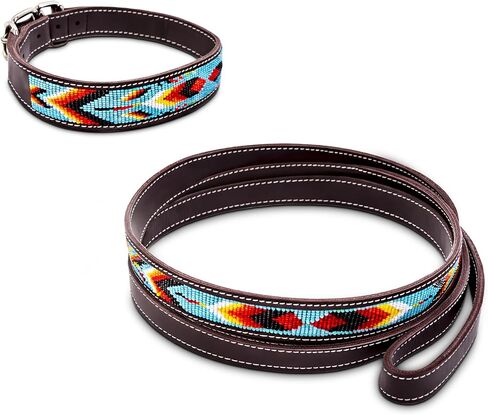 DEBKIN Buffalo Top Grain Leather Dog Collar & Leash Set - 6ft Soft Braided Lead with Adjustable Heavy-Duty Collar for Small Medium Large Dogs in Saudi Arabia
