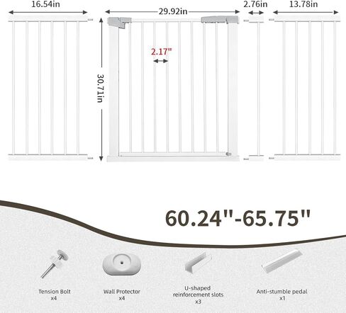 بوابة أطفال عريضة جدًا بمقاس 60.2 بوصة - 65.7 بوصة لممرات المداخل، بوابات للكلاب بطول 76.2 سم مع باب بدون مثقاب، بوابة أمان للأطفال تغلق تلقائيًا للحيوانات الأليفة، مقاومة للكلاب والقطط، حاجز كبير طويل للكلاب، منزل داخلي، أبيض in Kuwait
