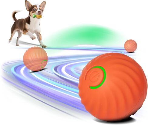 Interactive Dog Toys Ball Small, 2.1 inch Bouncing Rotating Ball, Pet Toys for Small Dogs, USB Rechargeable (Orange) in Kuwait