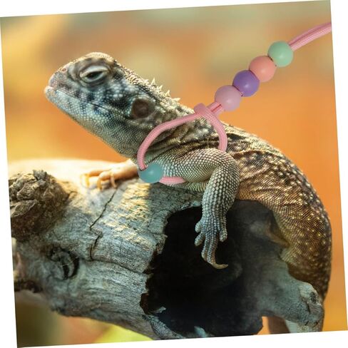 TEHAUX 3pcs Adjustable Reptile Walking Leash Harness Set, Lightweight Lizard Traction Rope for Bearded Dragon and Small Pets Outdoor Travel, Glow-in-the-Dark Pink Harness in Kuwait