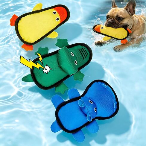 EXPAWLORER Floating Dog Toys for Pool & Summer, 3 Pack Squeaky Water Fetch Soft Durable Oxford Fabric Interactive Chew Toys with Crinkle for Small Medium Large Dogs Play, Hippo, Duck & Crocodily in Kuwait