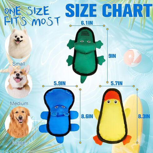 EXPAWLORER Floating Dog Toys for Pool & Summer, 3 Pack Squeaky Water Fetch Soft Durable Oxford Fabric Interactive Chew Toys with Crinkle for Small Medium Large Dogs Play, Hippo, Duck & Crocodily in Kuwait