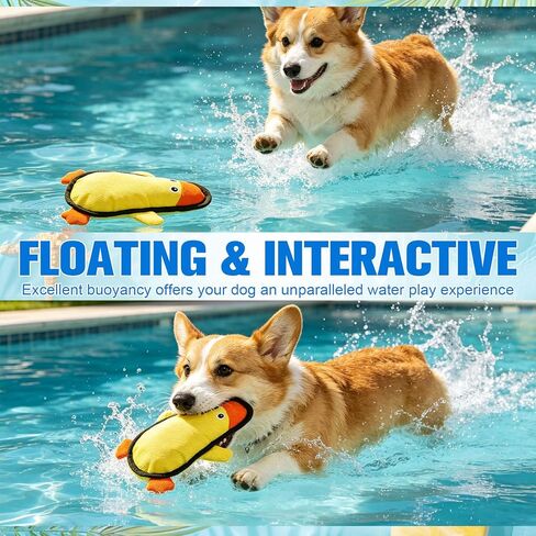 EXPAWLORER Floating Dog Toys for Pool & Summer, 3 Pack Squeaky Water Fetch Soft Durable Oxford Fabric Interactive Chew Toys with Crinkle for Small Medium Large Dogs Play, Hippo, Duck & Crocodily in Kuwait