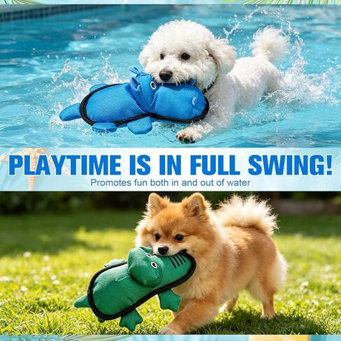 EXPAWLORER Floating Dog Toys for Pool & Summer, 3 Pack Squeaky Water Fetch Soft Durable Oxford Fabric Interactive Chew Toys with Crinkle for Small Medium Large Dogs Play, Hippo, Duck & Crocodily in Kuwait