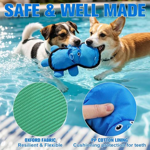 EXPAWLORER Floating Dog Toys for Pool & Summer, 3 Pack Squeaky Water Fetch Soft Durable Oxford Fabric Interactive Chew Toys with Crinkle for Small Medium Large Dogs Play, Hippo, Duck & Crocodily in Kuwait