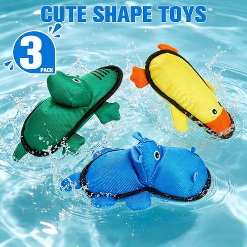 EXPAWLORER Floating Dog Toys for Pool & Summer, 3 Pack Squeaky Water Fetch Soft Durable Oxford Fabric Interactive Chew Toys with Crinkle for Small Medium Large Dogs Play, Hippo, Duck & Crocodily in Kuwait