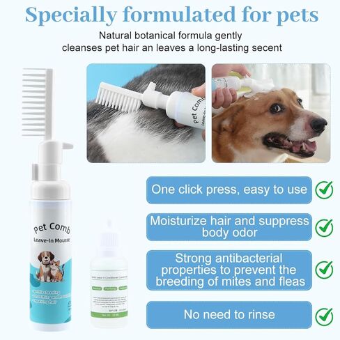 Pet Spray Brush for Dog & Cat, 3-in-1 Spray Grooming Comb - Dog Spray Brush for shedding, Brushes for Indoor Cats Spray for Shedding Hair Clean Hair Removal Comb, 1*Waterless Shampoo in Kuwait