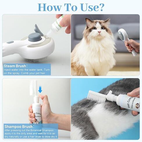 Pet Spray Brush for Dog & Cat, 3-in-1 Spray Grooming Comb - Dog Spray Brush for shedding, Brushes for Indoor Cats Spray for Shedding Hair Clean Hair Removal Comb, 1*Waterless Shampoo in Kuwait