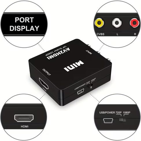 RCA to HDMI, AV to HDMI Converter, 1080P Mini RCA Composite Video Audio Converter Adapter Supporting for TV/PC/PS3/Xbox VHS/VCR/Blue-Ray DVD Players in Saudi Arabia