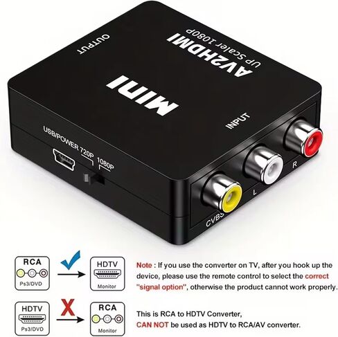 RCA to HDMI, AV to HDMI Converter, 1080P Mini RCA Composite Video Audio Converter Adapter Supporting for TV/PC/PS3/Xbox VHS/VCR/Blue-Ray DVD Players in Saudi Arabia