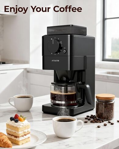 Drip Coffee Maker with Grinder Built in, Automatic Grind and Brew Coffee Machine with Glass Carafe, Reusable Filter, 2-Hour Warm Plate, for Home Offices or Large Families, Black in Kuwait