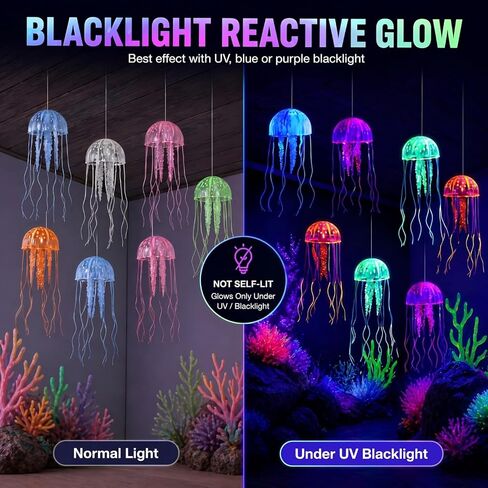 blueweenly 8 قطع توهج المحيط حزب الزينة السقف النيون شنقا قنديل البحر يتوهج في الظلام تحت البحر الإسفار سيليكون قنديل البحر مع خط الصيد لحفلة عيد ميلاد حورية البحر المحيط in Kuwait