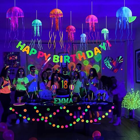 blueweenly 8 قطع توهج المحيط حزب الزينة السقف النيون شنقا قنديل البحر يتوهج في الظلام تحت البحر الإسفار سيليكون قنديل البحر مع خط الصيد لحفلة عيد ميلاد حورية البحر المحيط in Kuwait