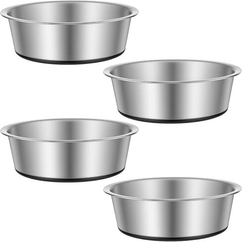 4-Pack Heavy Duty Stainless Steel Dog Bowls with Non-Slip Base – 8 Cup (64 oz) Rust-Resistant Metal Food & Water Dishes for Medium & Large Dogs in Kuwait