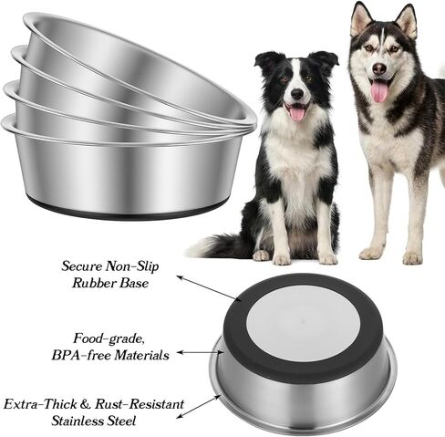 4-Pack Heavy Duty Stainless Steel Dog Bowls with Non-Slip Base – 8 Cup (64 oz) Rust-Resistant Metal Food & Water Dishes for Medium & Large Dogs in Kuwait