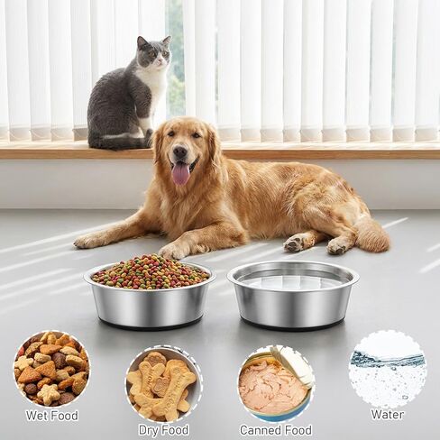 4-Pack Heavy Duty Stainless Steel Dog Bowls with Non-Slip Base – 8 Cup (64 oz) Rust-Resistant Metal Food & Water Dishes for Medium & Large Dogs in Kuwait