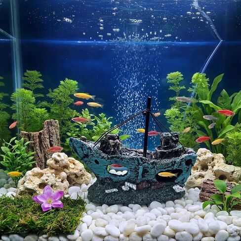 Fish Tank Decoration Aquarium Accessories, Fish Tank Ornaments, Shipwreck Decor, Resin Material Sunken Ship Decorations for Fish Favors, Multi in Kuwait