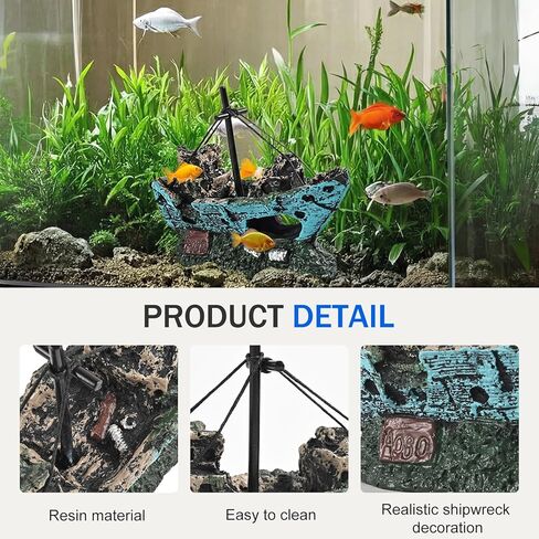 Fish Tank Decoration Aquarium Accessories, Fish Tank Ornaments, Shipwreck Decor, Resin Material Sunken Ship Decorations for Fish Favors, Multi in Kuwait