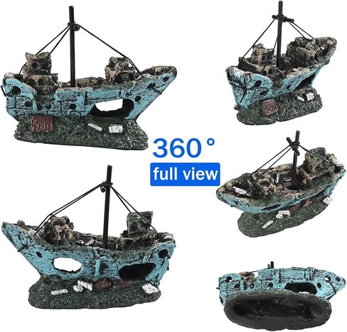 Fish Tank Decoration Aquarium Accessories, Fish Tank Ornaments, Shipwreck Decor, Resin Material Sunken Ship Decorations for Fish Favors, Multi in Kuwait