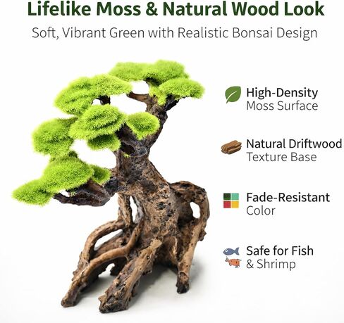 Fish Tank Decor Aquarium Bonsai Tree Resin Ornament with Faux Moss Aquascaping Decoration Artificial Landscape Centerpiece Safe & Fade-Resistant for Betta Shrimp Goldfish in Kuwait