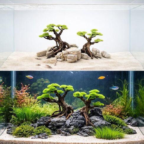 Fish Tank Decor Aquarium Bonsai Tree Resin Ornament with Faux Moss Aquascaping Decoration Artificial Landscape Centerpiece Safe & Fade-Resistant for Betta Shrimp Goldfish in Kuwait