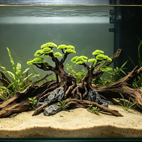 Fish Tank Decor Aquarium Bonsai Tree Resin Ornament with Faux Moss Aquascaping Decoration Artificial Landscape Centerpiece Safe & Fade-Resistant for Betta Shrimp Goldfish in Kuwait