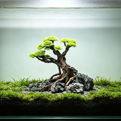 Fish Tank Decor Aquarium Bonsai Tree Resin Ornament with Faux Moss Aquascaping Decoration Artificial Landscape Centerpiece Safe & Fade-Resistant for Betta Shrimp Goldfish in Kuwait