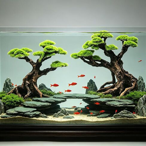 Fish Tank Decor Aquarium Bonsai Tree Resin Ornament with Faux Moss Aquascaping Decoration Artificial Landscape Centerpiece Safe & Fade-Resistant for Betta Shrimp Goldfish in Kuwait