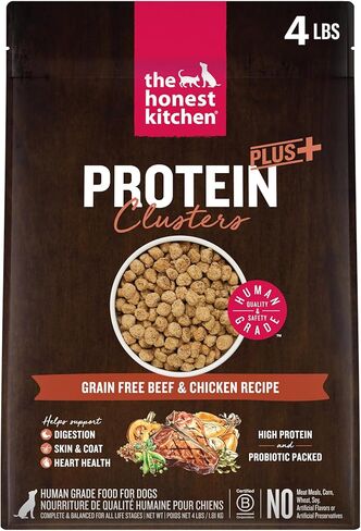 طعام الكلاب من الدرجة البشرية من The Honest Kitchen، بروتين زائد + طعام جاف للكلاب خالي من الحبوب من لحم البقر والدجاج، كيس بوزن 4 رطل in Kuwait