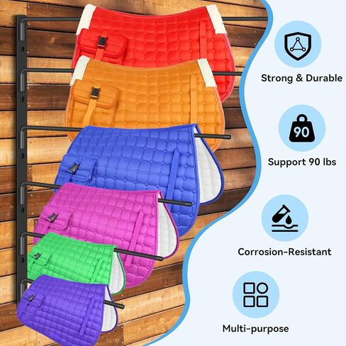 2 Pcs Saddle Pad Rack, Heavy Duty 180 Degree Swing Wall Mounted Horse Blanket Holder with 6 Well-Spaced Extra-Long Arms, Horse Saddle Stand for Various Accessories in Kuwait