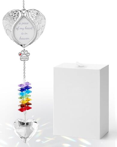 Pet Memorial Suncatcher – Dog Memorial Gifts for Loss of Dog, Personalized Pet Loss Sympathy Gift with Angel Wings Photo Frame, Rainbow Bridge Remembrance Gift for Dogs and Cats with Gift Box & Card in Kuwait