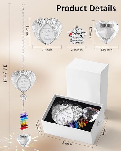 Pet Memorial Suncatcher – Dog Memorial Gifts for Loss of Dog, Personalized Pet Loss Sympathy Gift with Angel Wings Photo Frame, Rainbow Bridge Remembrance Gift for Dogs and Cats with Gift Box & Card in Kuwait