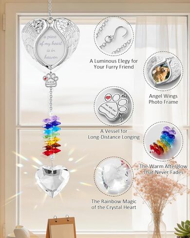 Pet Memorial Suncatcher – Dog Memorial Gifts for Loss of Dog, Personalized Pet Loss Sympathy Gift with Angel Wings Photo Frame, Rainbow Bridge Remembrance Gift for Dogs and Cats with Gift Box & Card in Kuwait