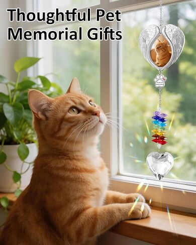 Pet Memorial Suncatcher – Dog Memorial Gifts for Loss of Dog, Personalized Pet Loss Sympathy Gift with Angel Wings Photo Frame, Rainbow Bridge Remembrance Gift for Dogs and Cats with Gift Box & Card in Kuwait