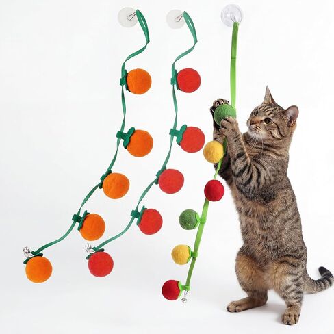 Door Hanging Cat Toy Interactive Suction Cup Cat Toy with Dangling Balls and Bell, Wall Mounted Self Play Kitten Toy for Indoor Cats Boredom Relief Exercise Toy for Energy Release Furniture Protection in Kuwait
