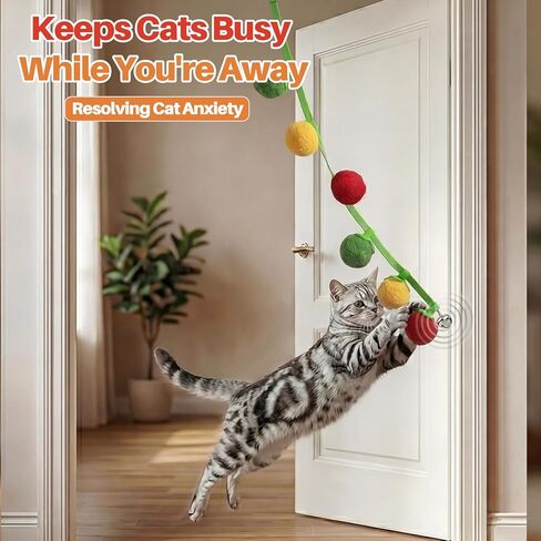 Door Hanging Cat Toy Interactive Suction Cup Cat Toy with Dangling Balls and Bell, Wall Mounted Self Play Kitten Toy for Indoor Cats Boredom Relief Exercise Toy for Energy Release Furniture Protection in Kuwait