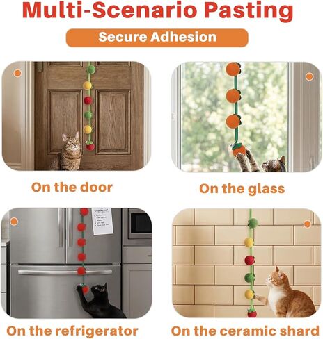 Door Hanging Cat Toy Interactive Suction Cup Cat Toy with Dangling Balls and Bell, Wall Mounted Self Play Kitten Toy for Indoor Cats Boredom Relief Exercise Toy for Energy Release Furniture Protection in Kuwait